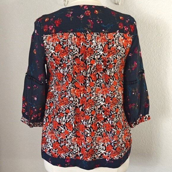 Caffé Marrakesh Size L  Floral 3/4 Sleeve Babydoll Boho Blouse Hippie Top - Picture 2 of 6
